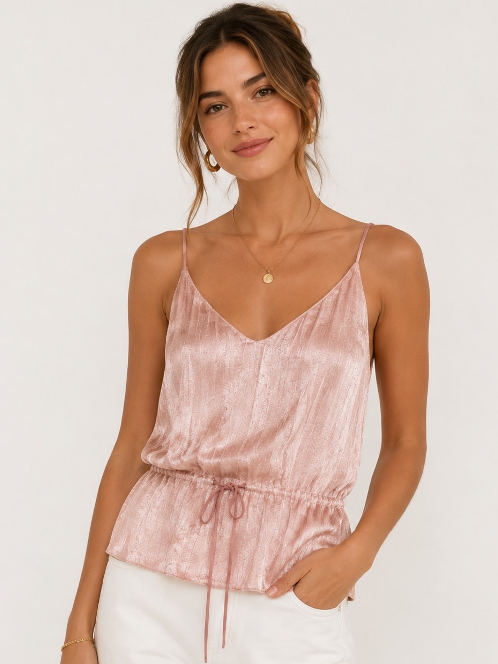 J Brand 100% Silk Contrast Blush Pink Luxe Cami Tank Top Size Small